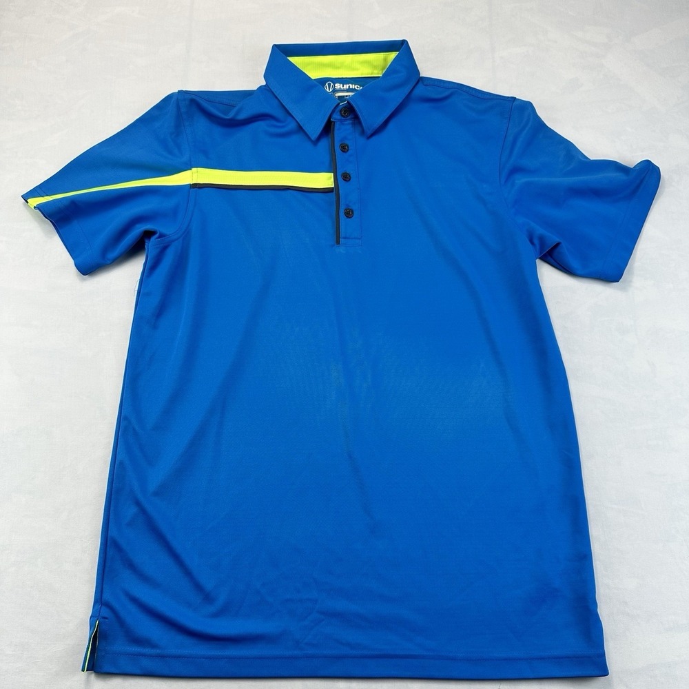 Sunice Golf Polo Shirt Men's Medium Blue Performance Moisture Wicking Stretch
